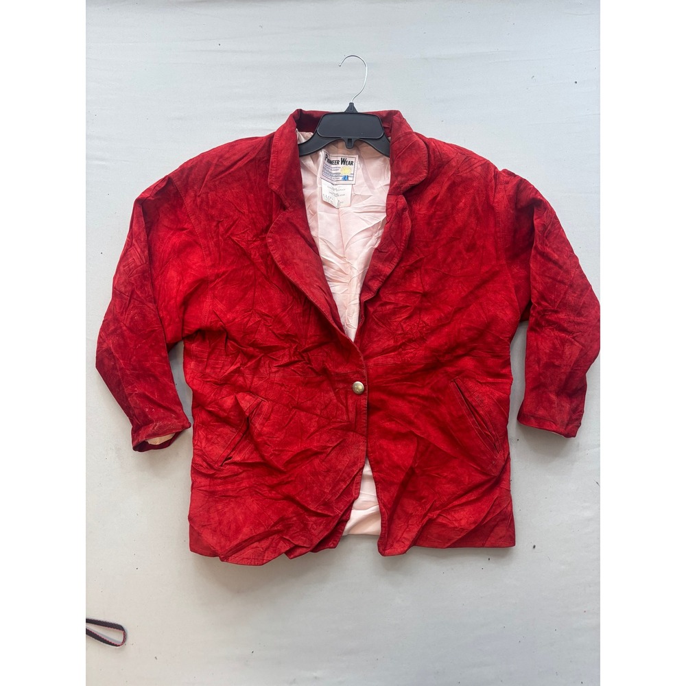 Pioneer Wear Vintage Red Genuine Leather Blazer Jacket Womens Size 8 USA Made